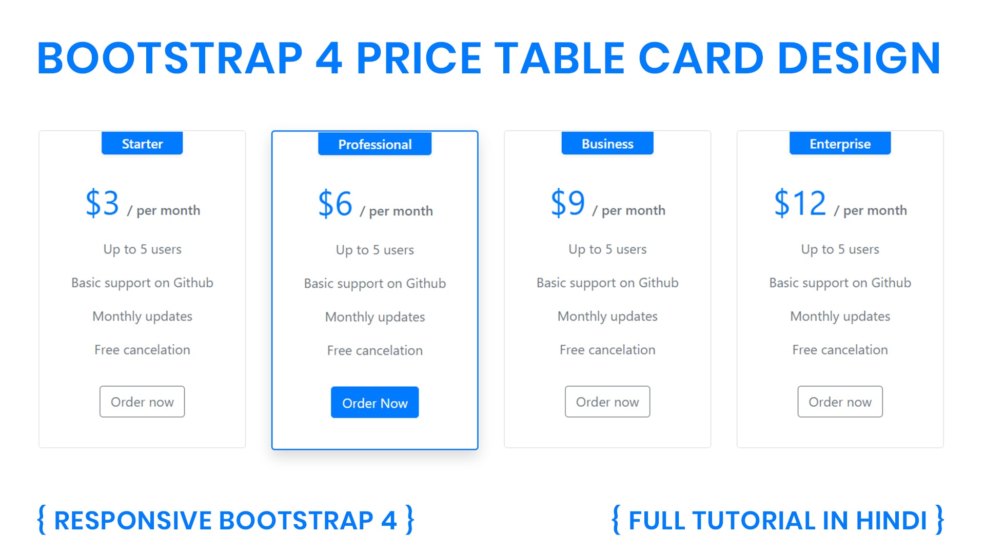 Responsive Pricing Table Card Design With Bootstrap Code4Education