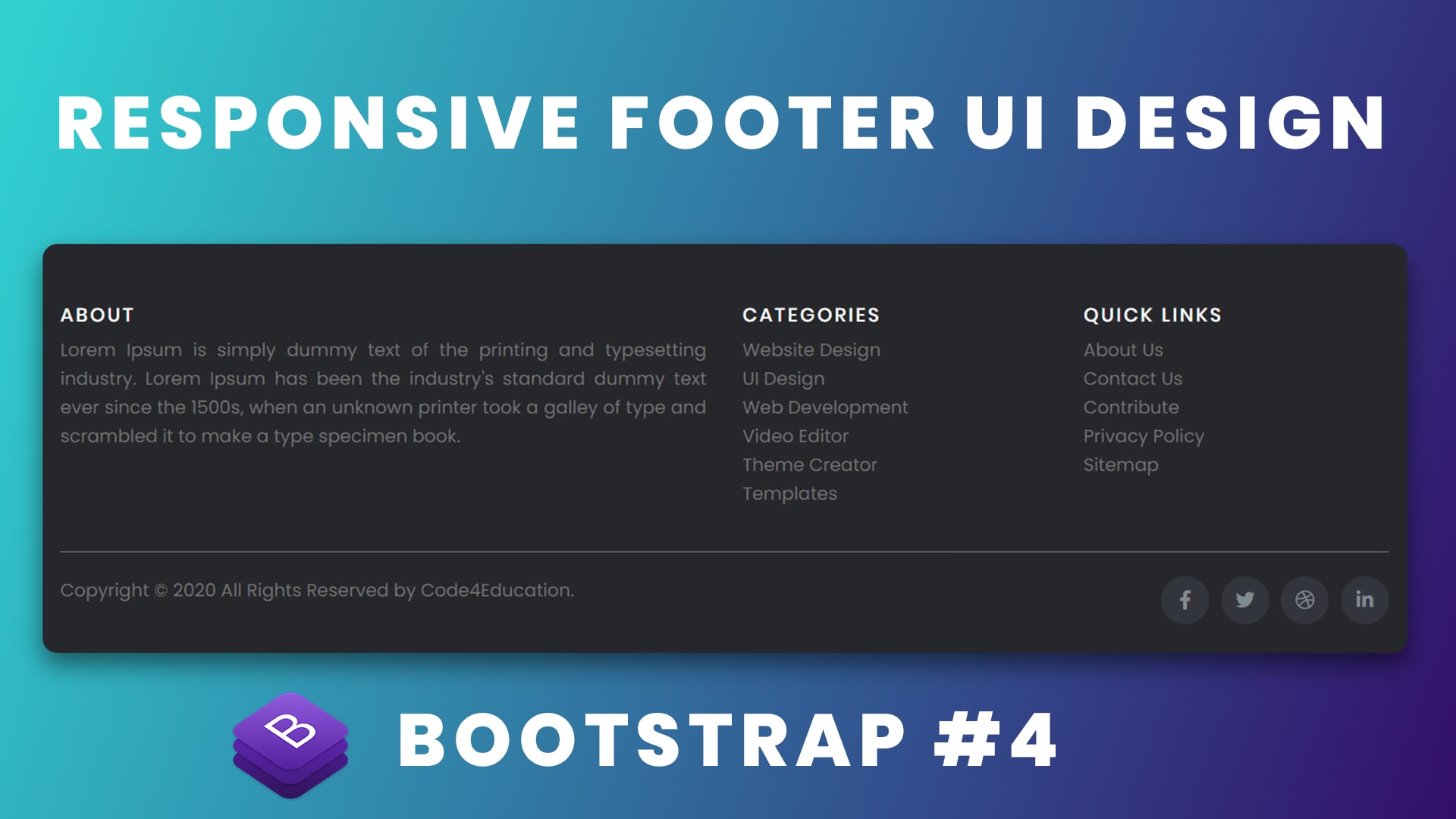 Responsive Footer in HTML CSS and Bootstrap 4 | Code4Education